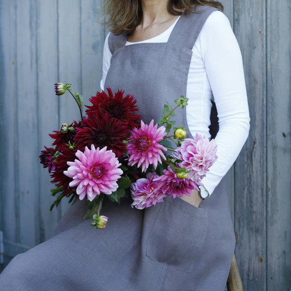 Grey Linen Cross Back Apron