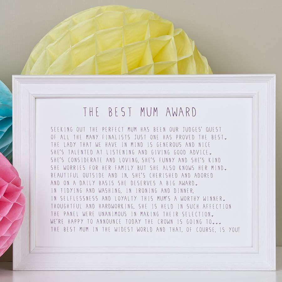 Best Mum Award Poem Print