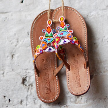 Simba Tribal Mid Brown Flat Sandals