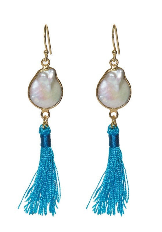 Freshwater Pearl Earrings Turquoise Tassels