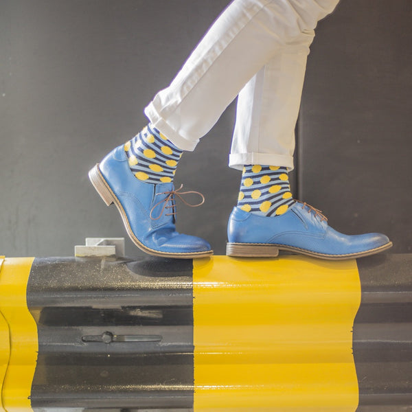 Powder/Yellow Spot/Stripe Fine Mens Socks