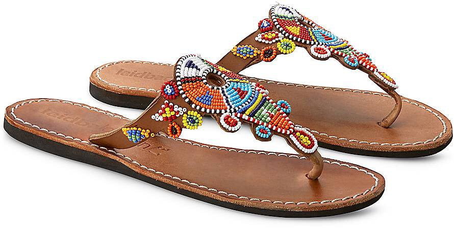 Multi Mid Brown Beaded Simba Flat Sandals