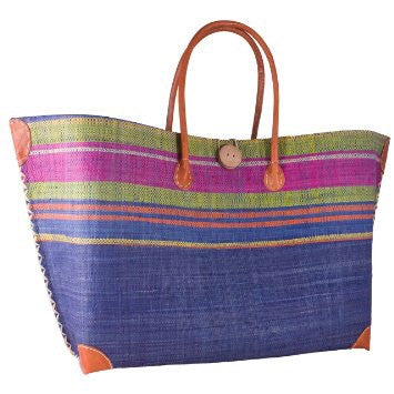 Blue Striped Raffia Beach Basket