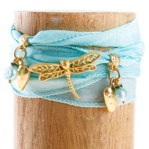 Blue Aqua Silky Dragonfly Bracelet