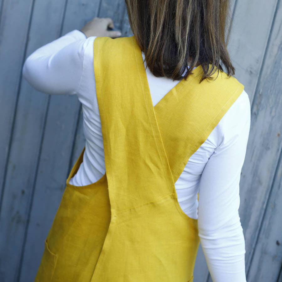 Yellow Cross Back Linen Apron