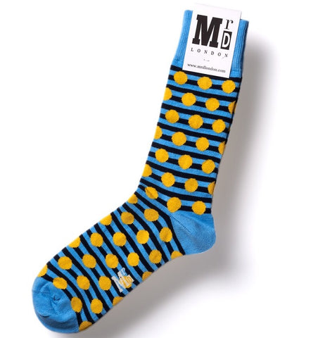 Powder/Yellow Spot/Stripe Fine Mens Socks