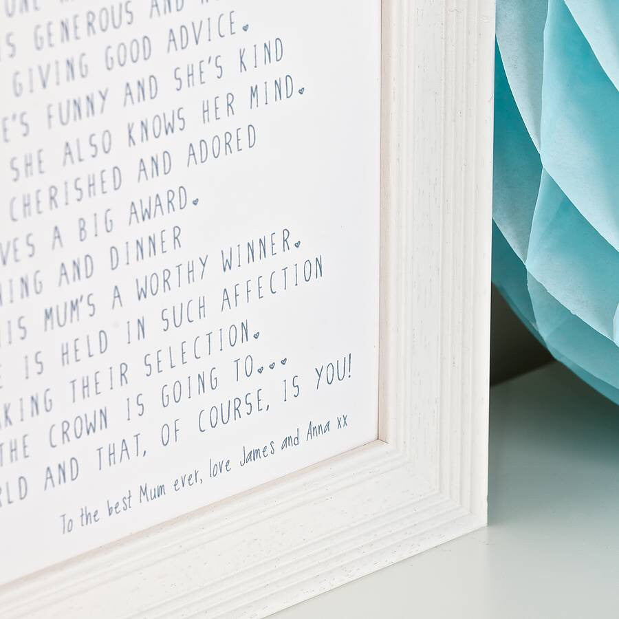 Best Mum Award Poem Print