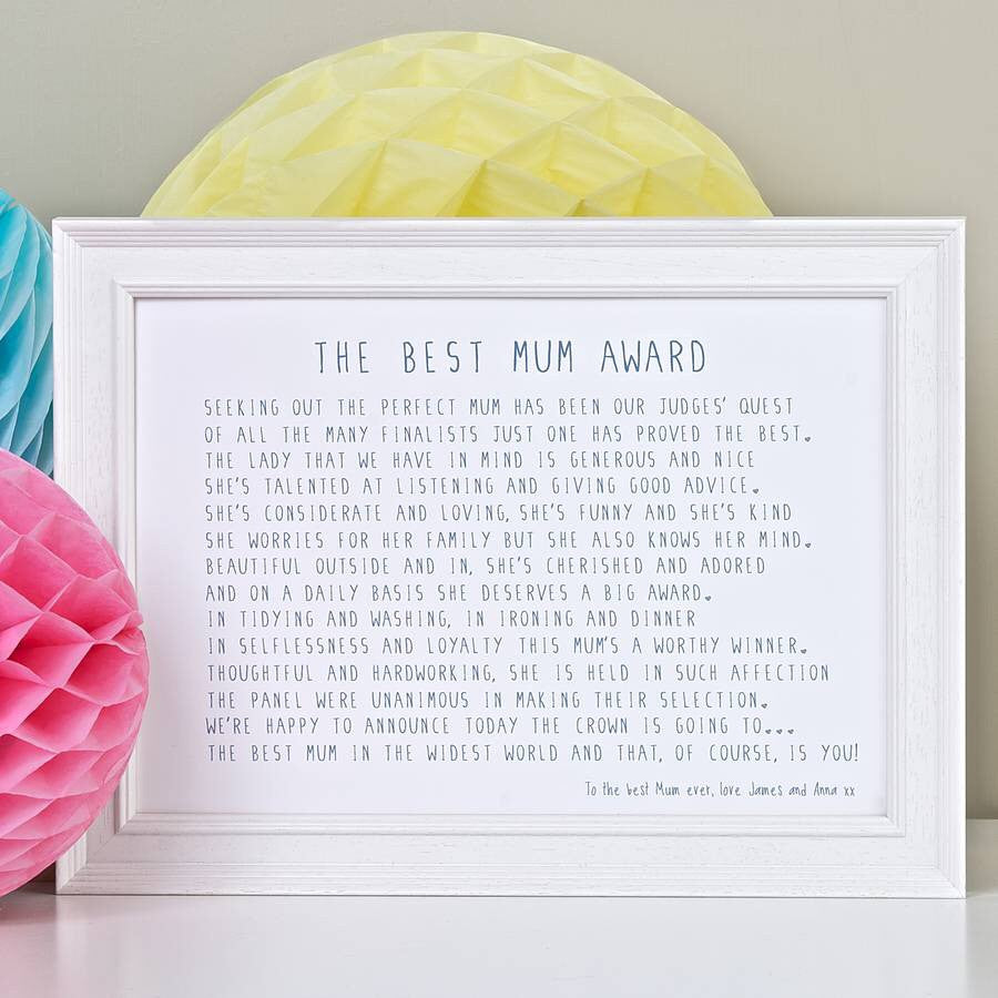 Best Mum Award Poem Print