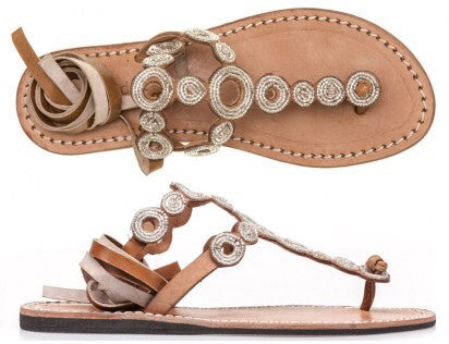 Silver Beaded Conroy Mid Brown Flat Sandals