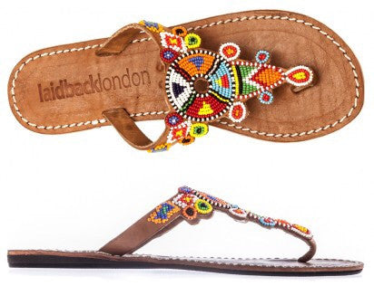 Simba Tribal Mid Brown Flat Sandals
