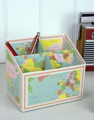 Vintage World Map Pencil Box