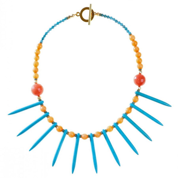 Blue Aqua/Orange Tanzi Short Spike Necklace