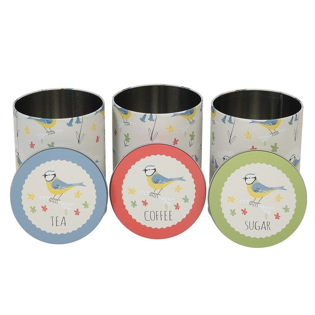 Blue Tit Set of 3 Tea Coffee Sugar Tins