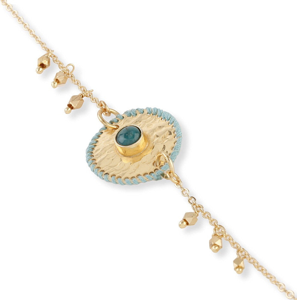Gold Plated Bracelet with Thread Work Disc & Turquoise