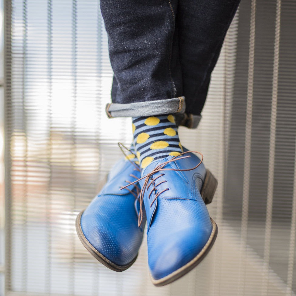 Powder/Yellow Spot/Stripe Fine Mens Socks