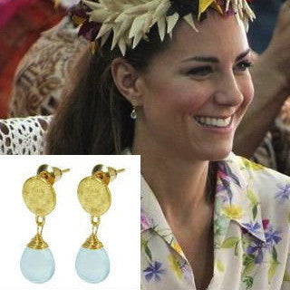 Kate Middleton Disc Earrings with Aqua