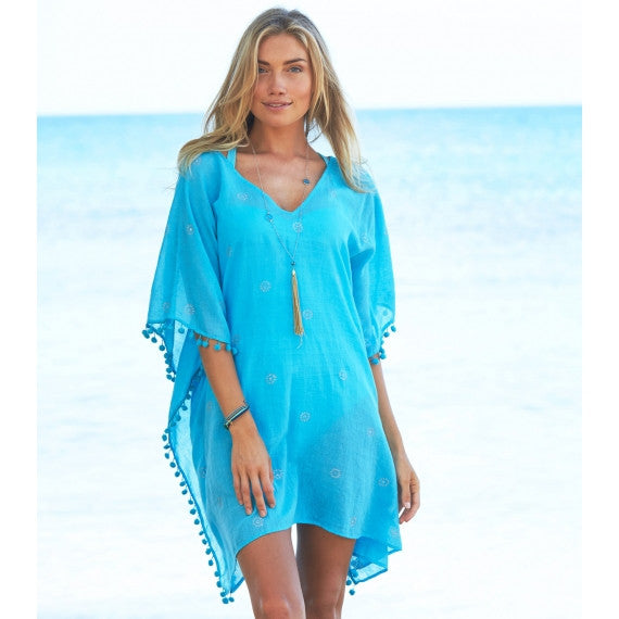 Aspiga | Turquoise Blue Kiki Pom Pom Kaftan | Indigo Blue Trading