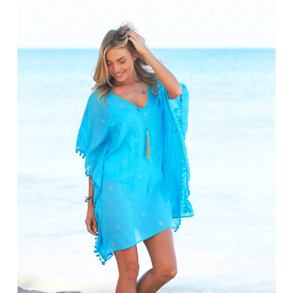 Blue Turquoise Kiki Pom Pom Kaftan