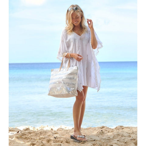 White Kiki Pom Pom Kaftan