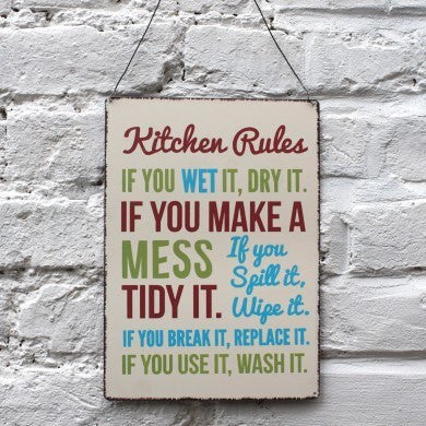 Kitchen Rules Hanging Metal Sign