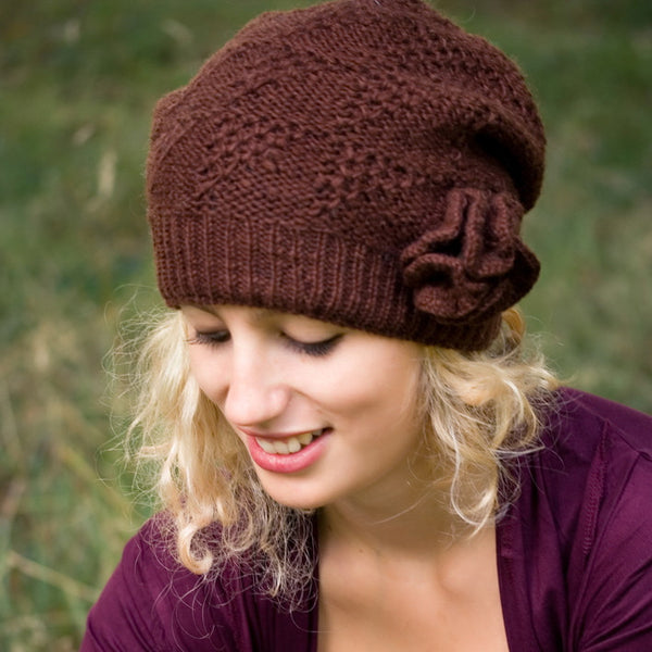 Brown Pure Wool Lacy Knit Hat