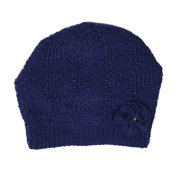 Dark Blue Pure Wool Lacy Knit Hat