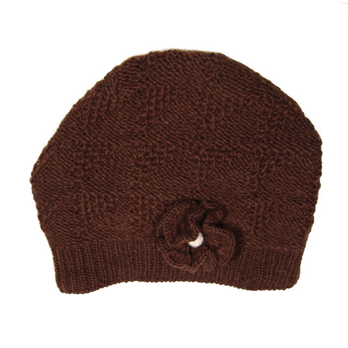 Brown Pure Wool Lacy Knit Hat