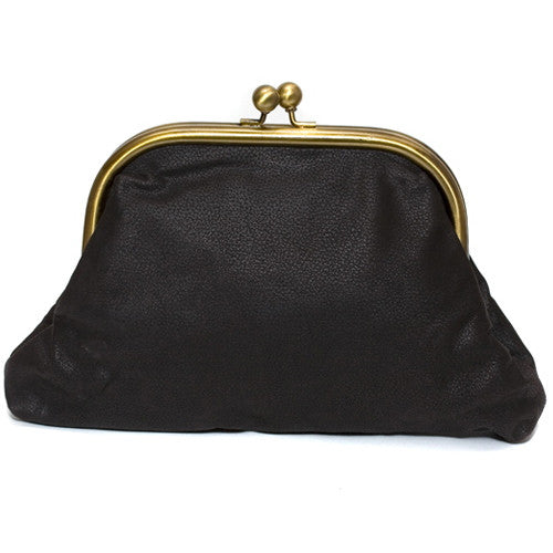 Large Dark Chocolate Leather Clutch Bag