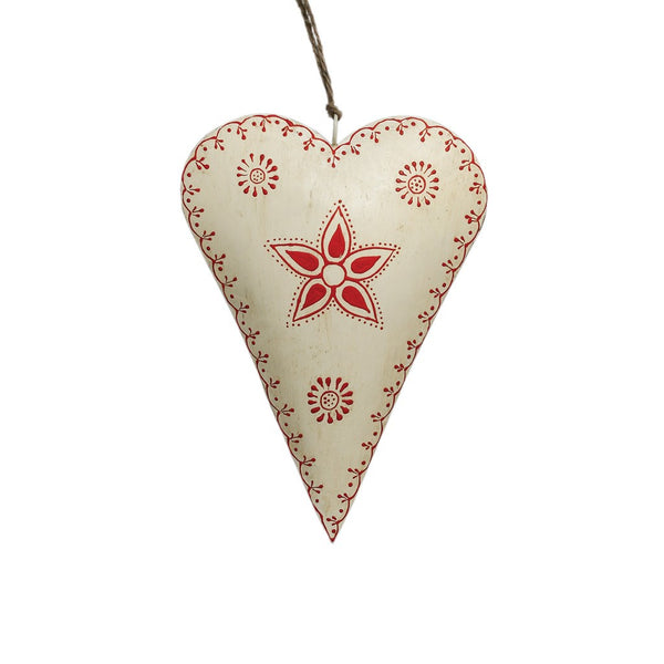 Large Cream Rustic Flower Metal Heart