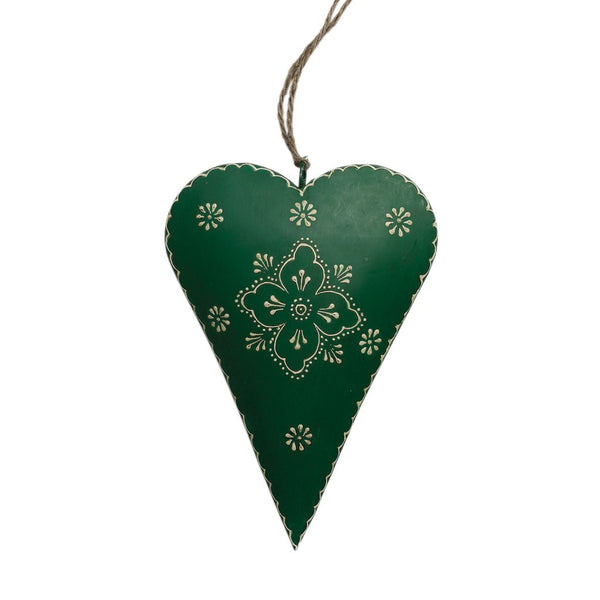 Large Green Clover Rustic Metal Heart