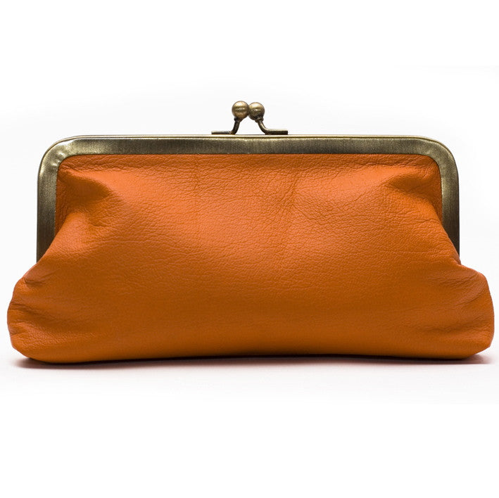 Orange Leather Clutch Bag