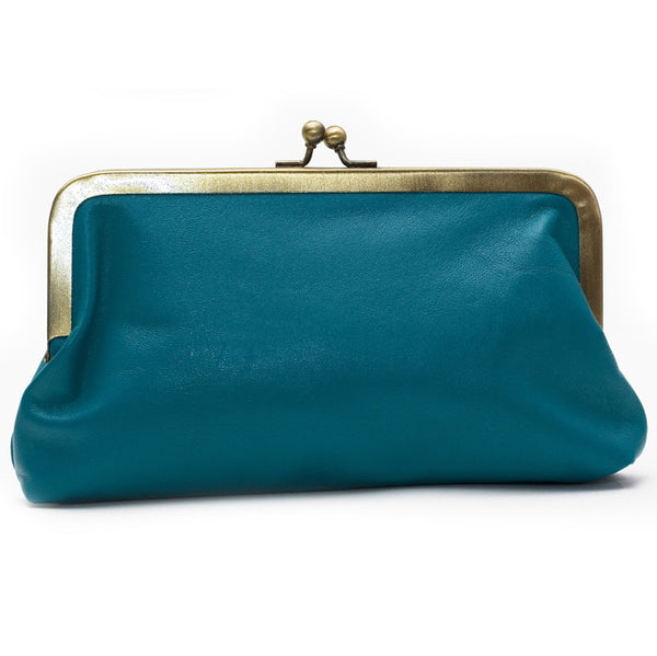 Teal Leather Clutch Bag