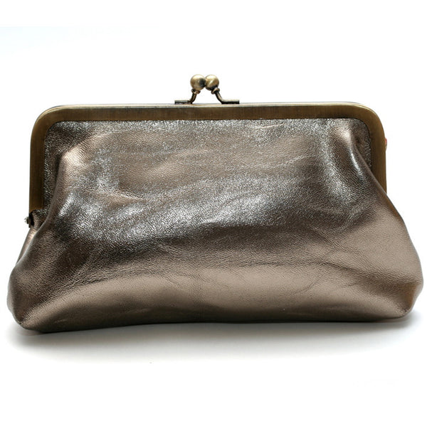 Pewter Leather Clutch Bag