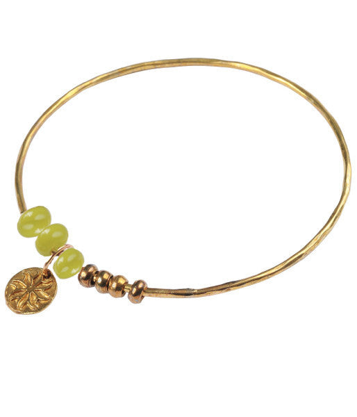 Brass Bangle with Recycled Lime Green Glass
