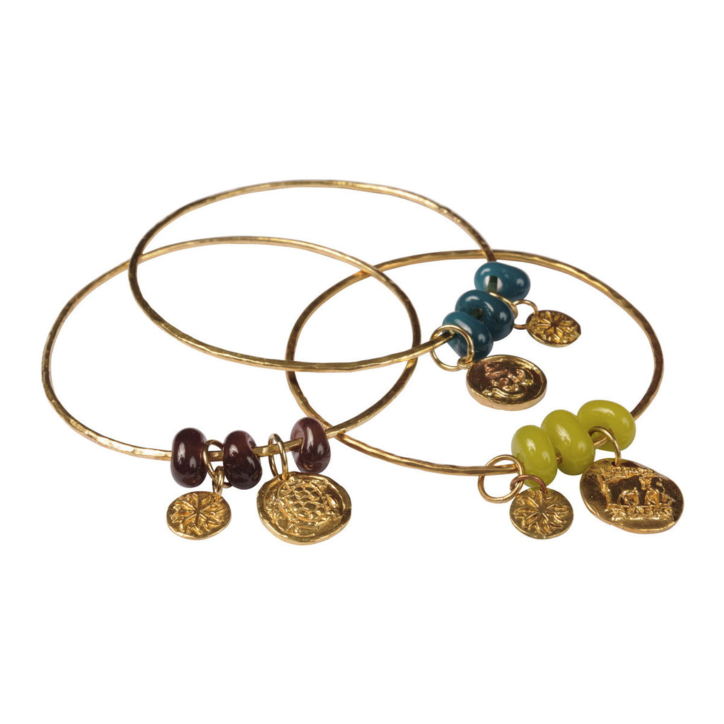 Brass Bangles with Recycled Glass Beads