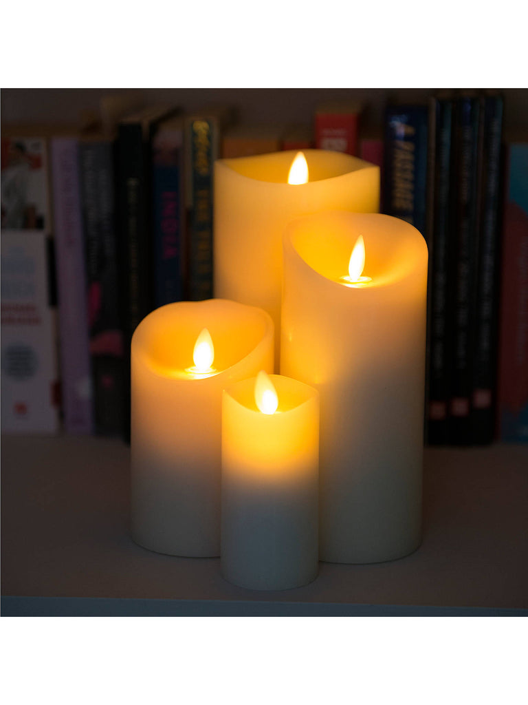 Set of 4 Luminara Ivory Wax Pillar Candles with Remote Control
