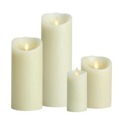 Set of 4 Luminara Ivory Wax Pillar Candles with Remote Control