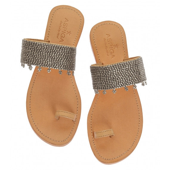 Silver Luna Natural Leather Toe Loop Sandals