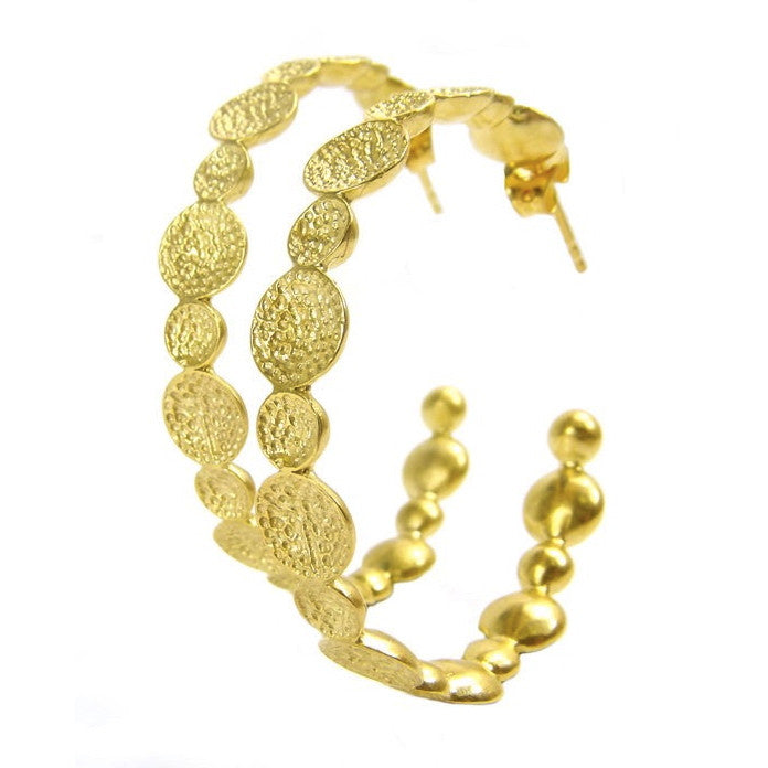 Large Gold Plated Crater Hoop Earrings