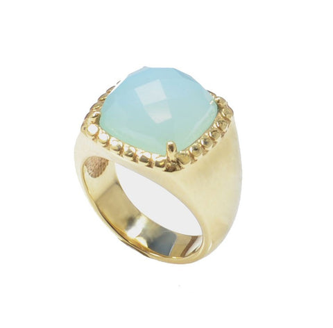 Aqua Chalcedony Gold Plated Ring