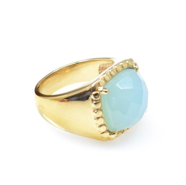 Aqua Chalcedony Gold Plated Ring