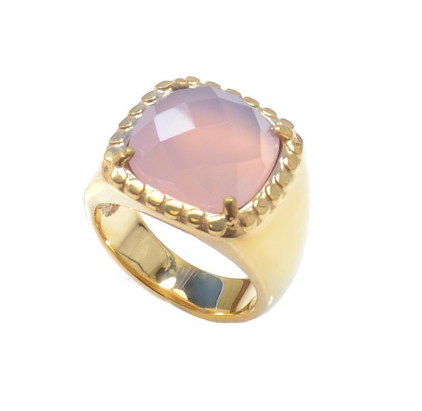 Pink Chalcedony Gold Plated Ring