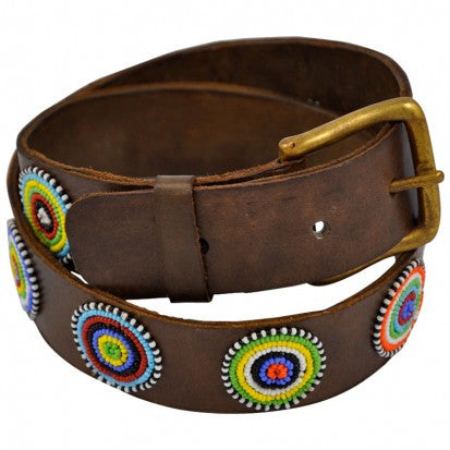 Elite Disc Masai Beaded Leather Belt