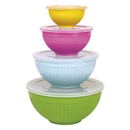 Set of 4 Melamine Bowls with Lids