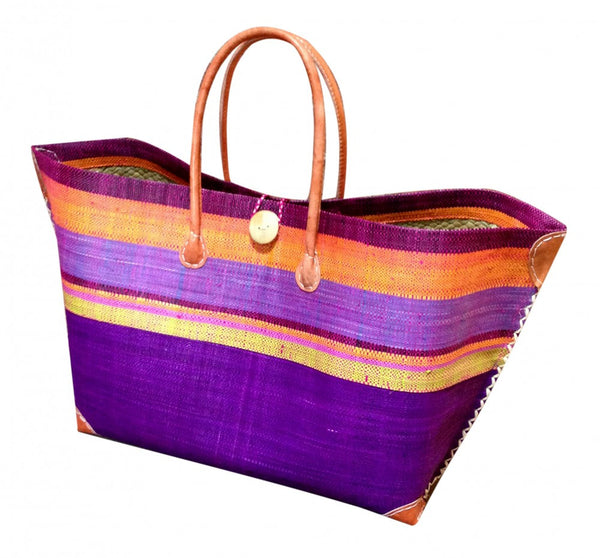 Purple Striped Raffia Beach Basket