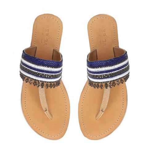 Monika Blue Beaded Sandals