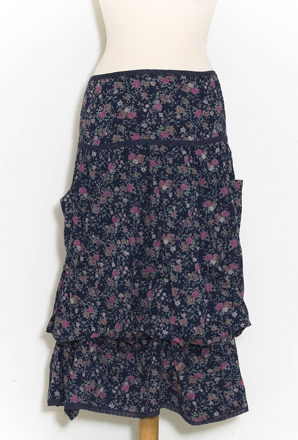 Smoky Blue Vintage Rose Freda Pocket Skirt