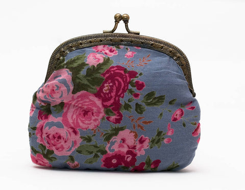 Smoky Blue Vintage Rose Clip Purse