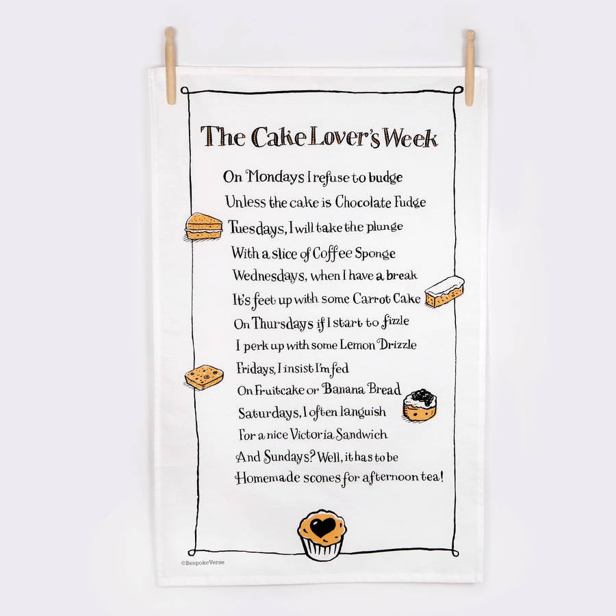 The Cake Lovers Week Poem Tea Towel