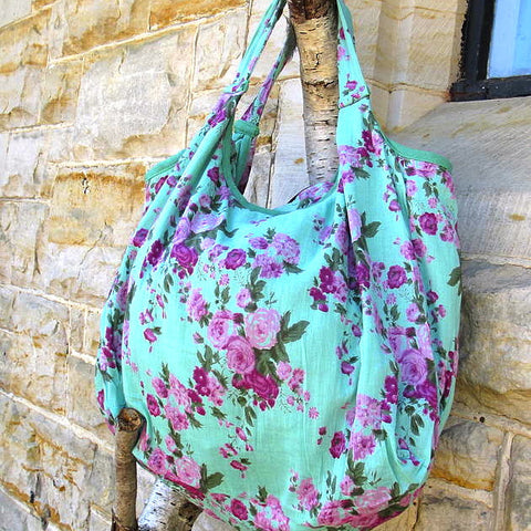 Turquoise Vintage Rose Zipper Bag